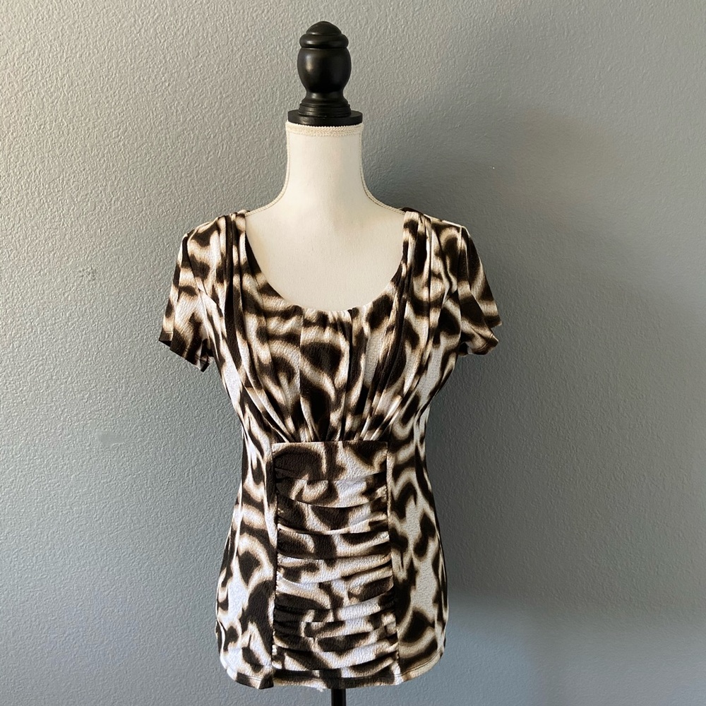 Alfani Ruched Blouse in Brown and Tan - size M